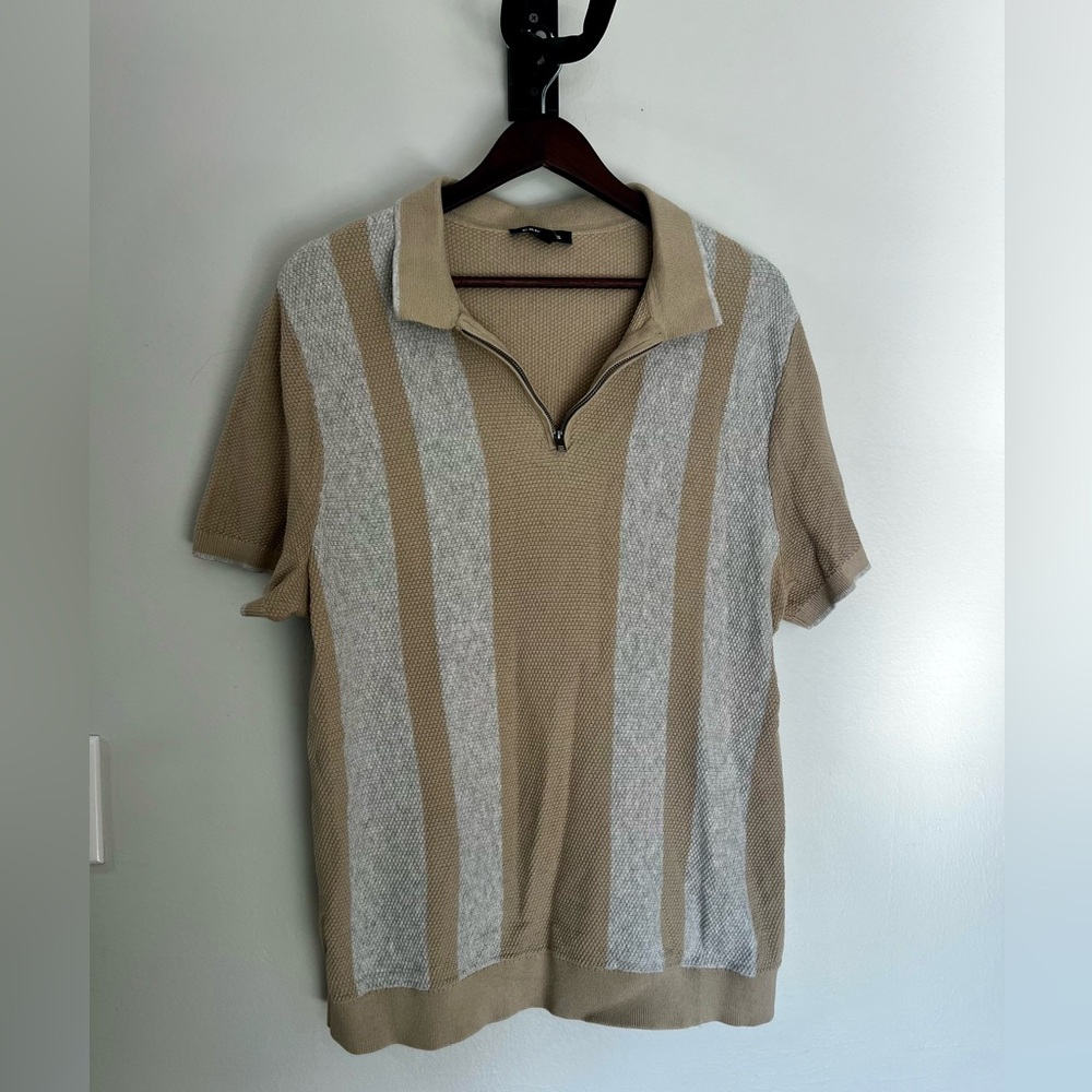 Express Textured Beige and Grey Quarter Zip Polo